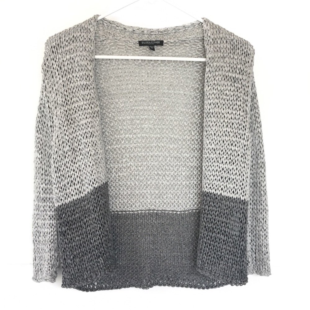 Eileen Fisher | Gray Color Block Open Cardigan
